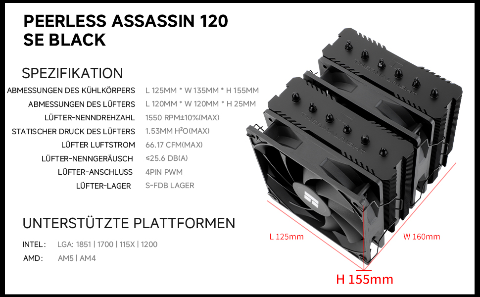 Кулер для процесора Thermalright Peerless Assassin 120 SE White ARGB, двовежевий повітряний охолоджувач для AMD AM5 та Intel LGA1700/1851, 6 теплових трубок, білий