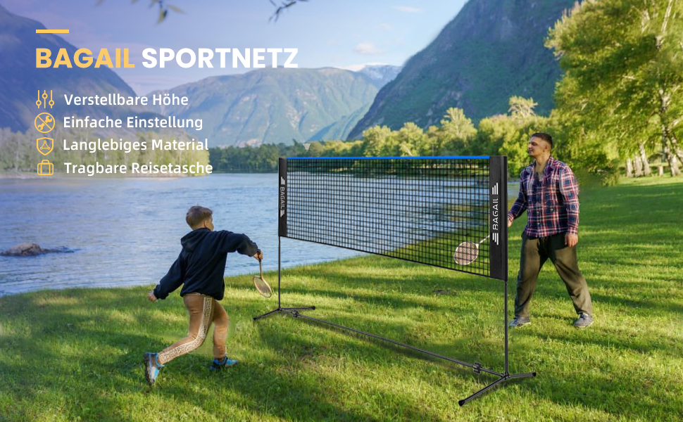 BAGAIL Adjustable Badminton Net Set with Stand & Carry Bag - Portable Tennis/Volleyball Net (4.2M)