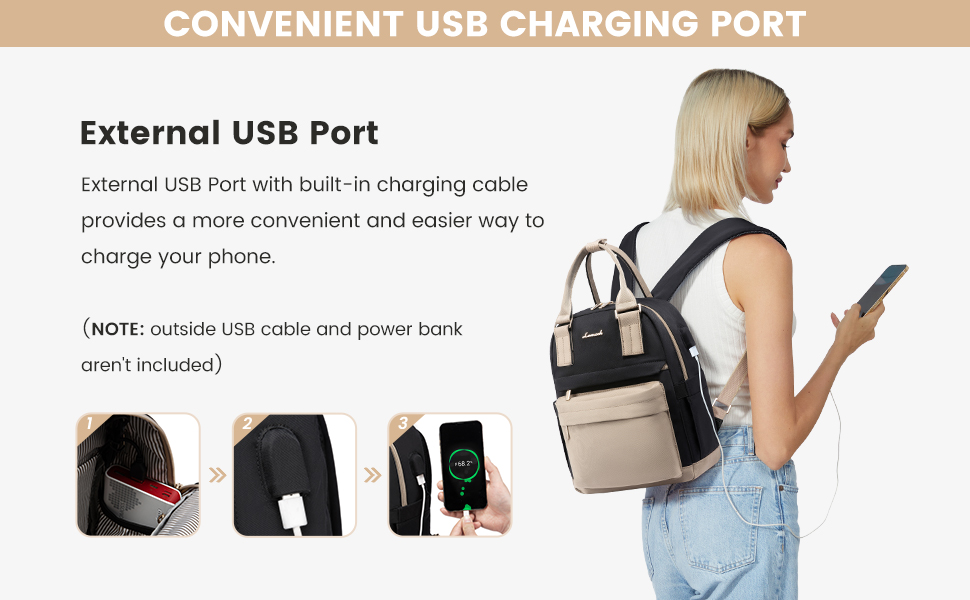 LOVEVOOK Рюкзак жіночий маленький, водонепроникний, міський, 2-в-1 з USB-портом, міні-рюкзак, сумочка, для роботи, школи, подорожей, елегантний, хакі, чорний, 11 дюймів