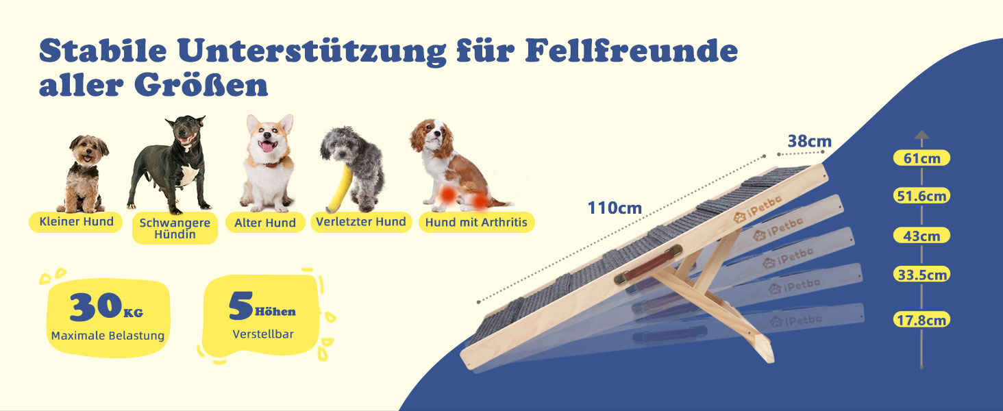 Сходинки для собак до ліжка та дивану – захист суглобів, антиковзаючі, складані, регульовані, портативні, для собак до 16 кг (до 30 кг)