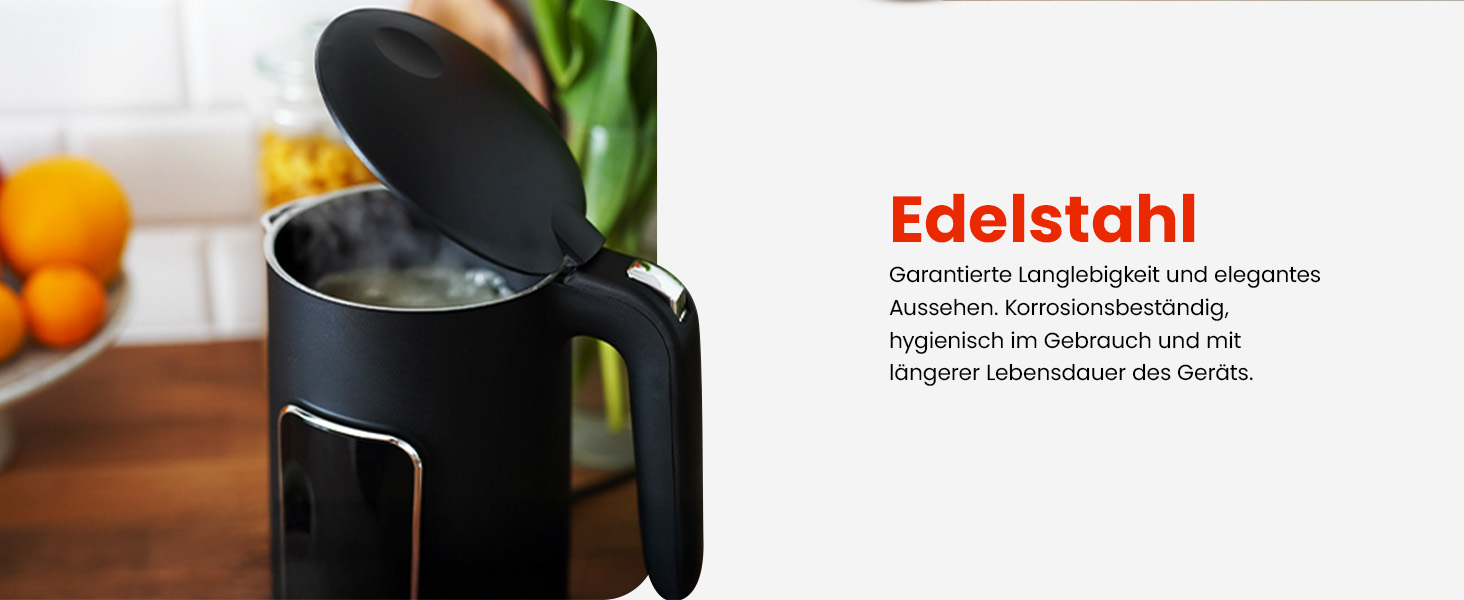 Електричний чайник 1.7 л з тачскріном, 2200 Вт, регулювання температури (40–100°C), 5 програм, підтримання тепла, нержавіюча сталь, бездротовий, чорний