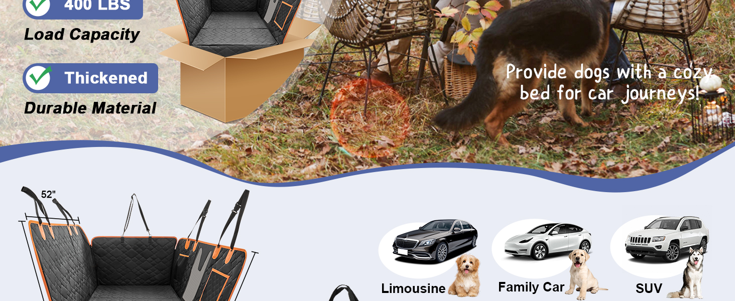 Захист для сидіння автомобіля для собак - килимок для заднього сидіння з жорстким дном, 181 кг, водовідштовхувальний, з сіткою, чорний, для позашляховиків та пікапів, розмір L (147x75 см)
