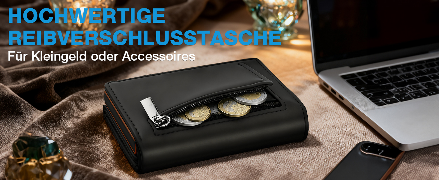 Чоловічий гаманець TENBST з відділом для монет, Slim Wallet, картхолдер на 8-10 карт, RFID захист, преміум якість, чорний