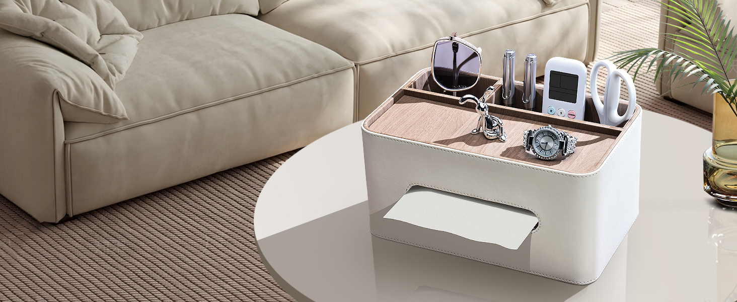 KINGFOM Склянка для серветок з 2 відсіками, з PU шкіри, для дому, офісу, ванної кімнати (Бежева)