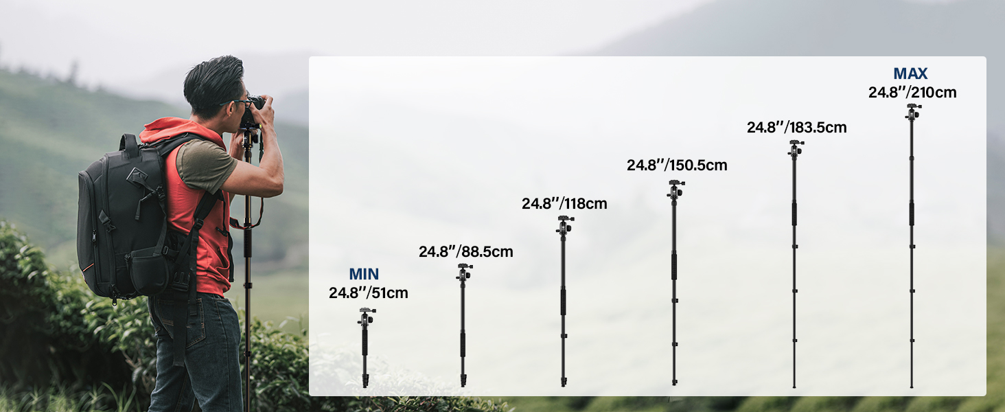 Штатив і монопод SIRUI APT-02 2-в-1 з кульковою головкою 360° | Висота 200 см, вантажопідйомність 10 кг | Для DSLR, смартфонів та екшн-камер | З тримачем для телефону та сумкою