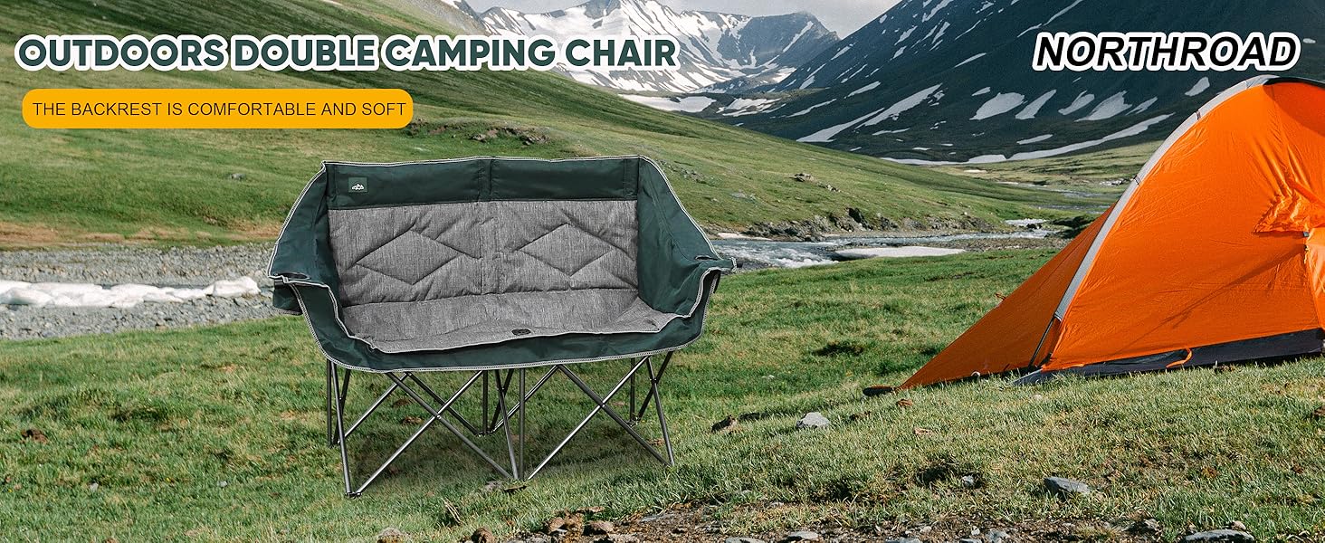 Розкладний крісло-диван Northroad для кемпінгу на 2 особи, портативне, м'яке, для саду, пікніків, пляжу, подорожей (темно-зелене)