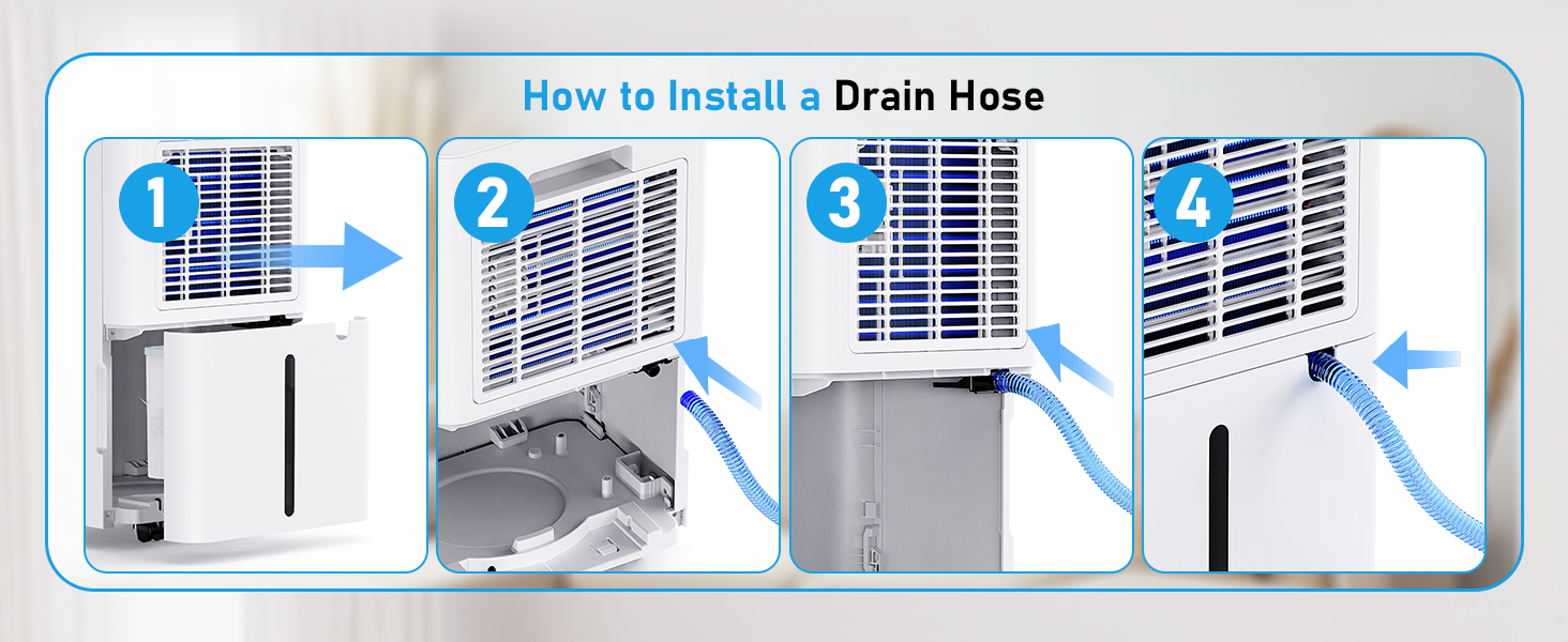 Електричний осушувач повітря 12L/день з таймером 24 год, 3 режими, автоматичне вимкнення, шланг для зливу, для приміщень до 100 м³, білий