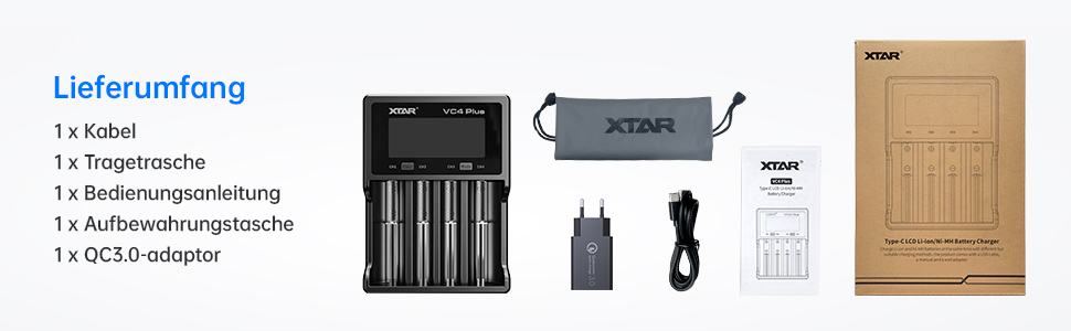 Зарядний пристрій XTAR VC4 Plus для Li-ion акумуляторів 18650/18700/26650/32650 та Ni-MH/Ni-Cd AAA/AA (4 слоти, 3A)