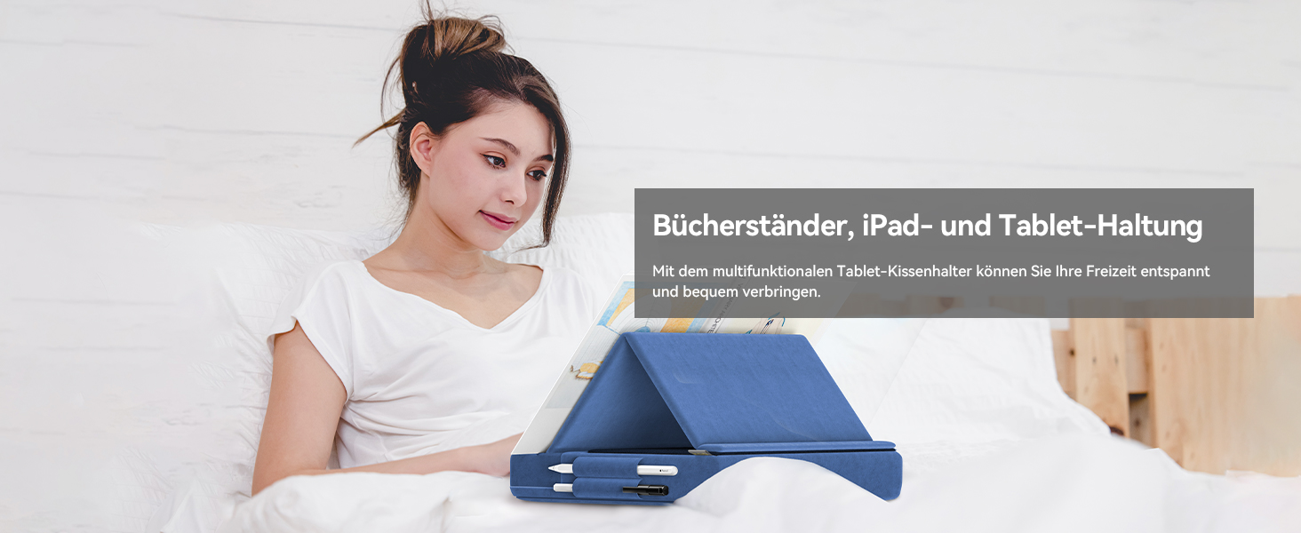 Підставка-подушка для планшета KDD: складна тримач для iPad, планшетів та книг з регульованим кутом нахилу та тримачем для стилуса, синя