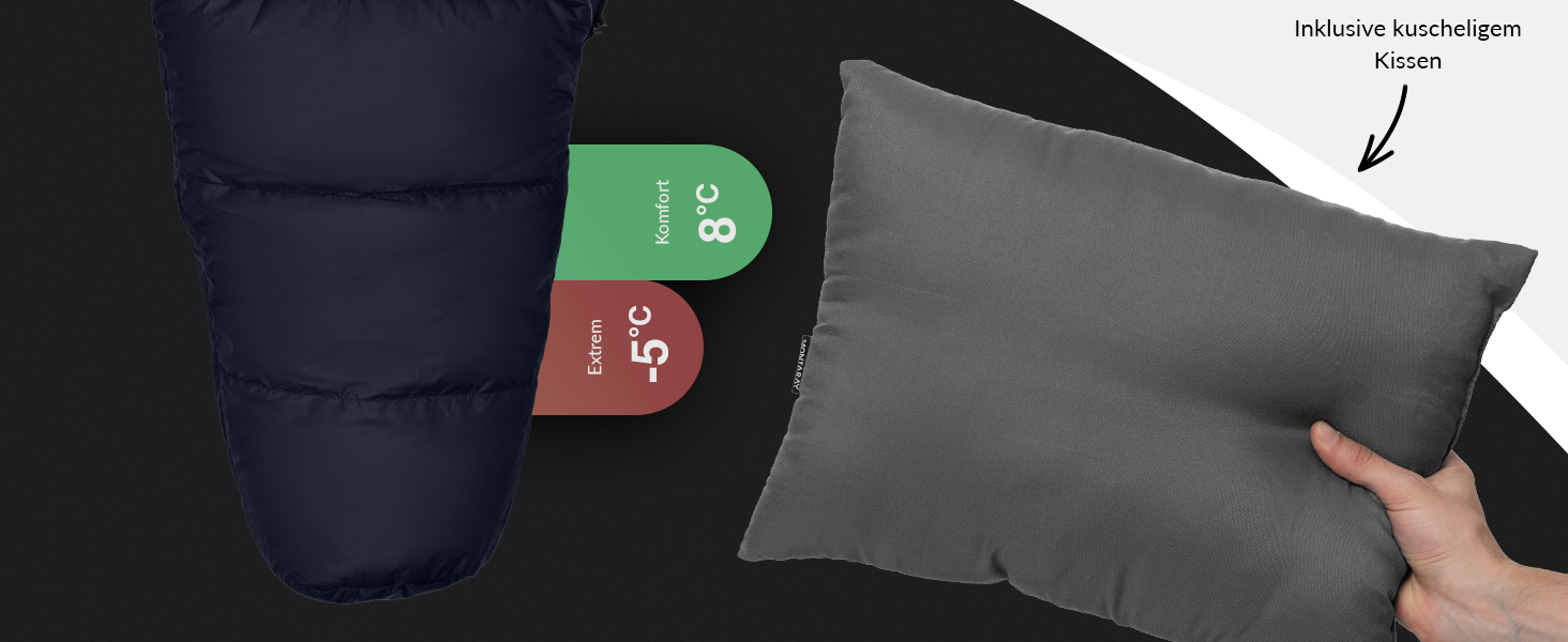 Спальний мішок Mumienschlafsack для 3-4 сезонів, 8°C/-5°C, блакитний, 80x220 см, з подушкою, для жінок та чоловіків