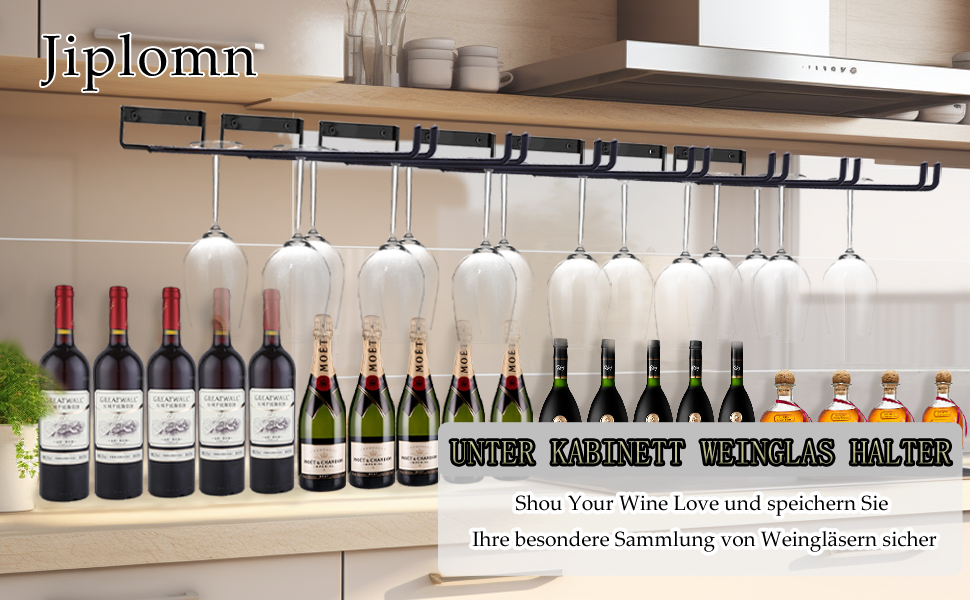 Підставка для келихів вина Jiplomn (4 шт.) - органайзер для підвішування під шафу, металева, для кухні, бару та декору