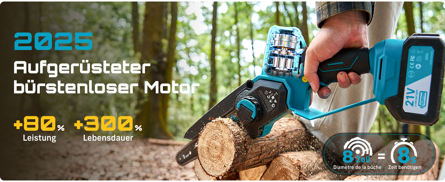 SEESII Безщіткова міні-пилка 6 дюймів, ручна акумуляторна пилка з 2 * 4000 mAh акумуляторами, одноручна акумуляторна пилка з автоматичним змащенням, сумісна з акумулятором Makita 18V, електрична пилка для дерева, гілок 6 дюймів безщіткова (6+8 дюймів безщіткова)