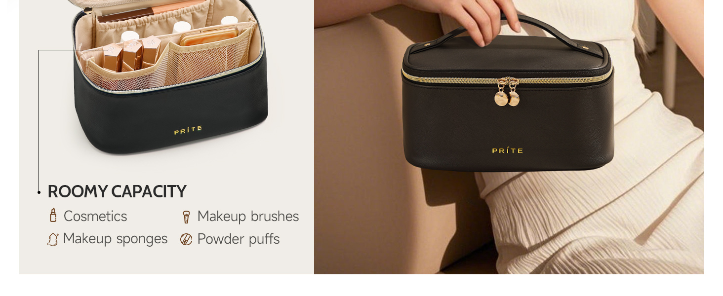 Велика косметичка для жінок: водонепроникна дорожня косметичка з відділеннями (Бежевий)