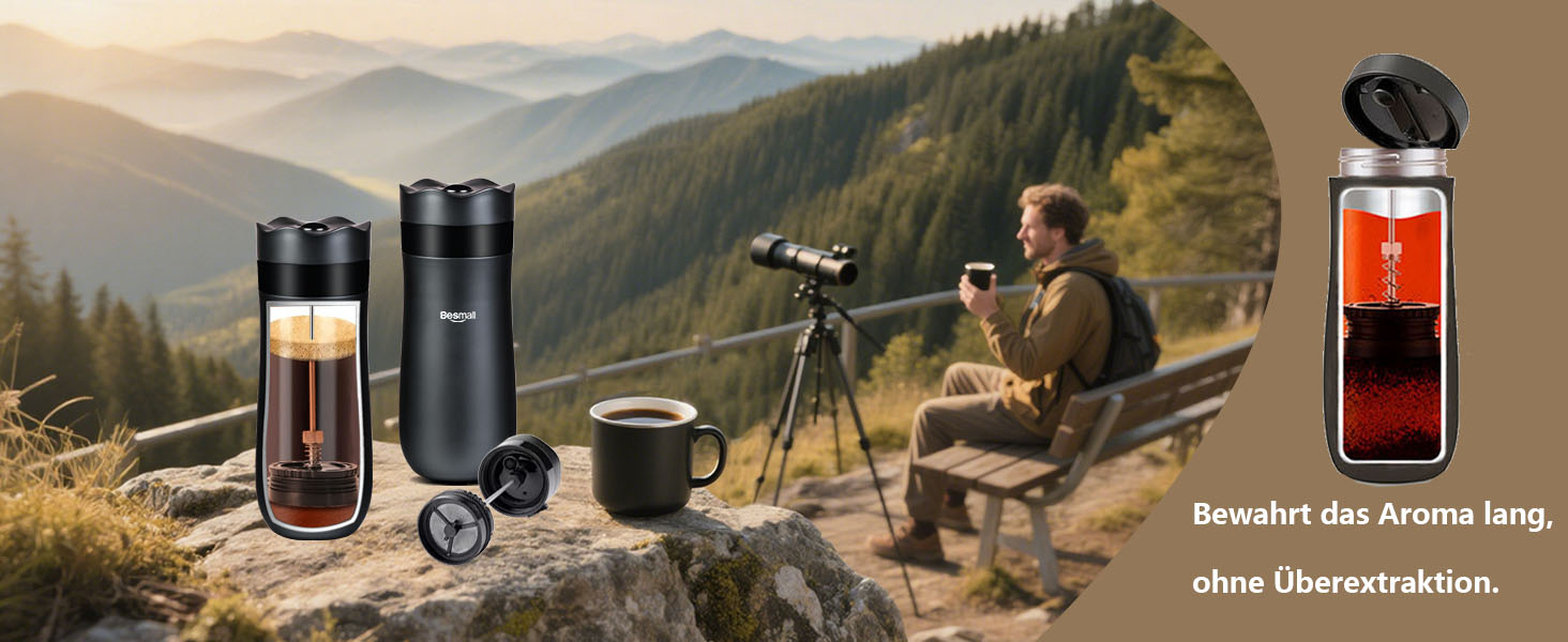 Френч-прес для кави та чаю, нержавіюча сталь, термокружка з фільтром, чорний