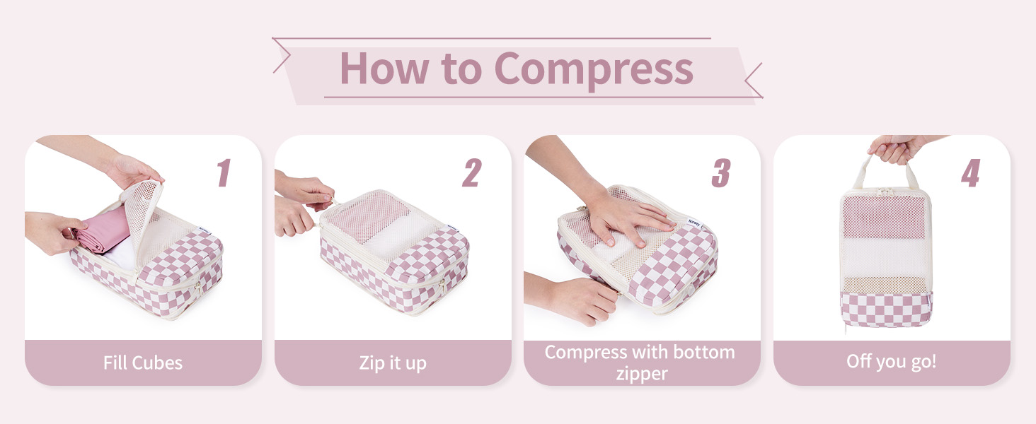 Набір органайзерів для валізи Narwey (6 шт.) - компресійні куби для пакування, рюкзак, органайзери для подорожей (в комбінованому клетчатому стилі)