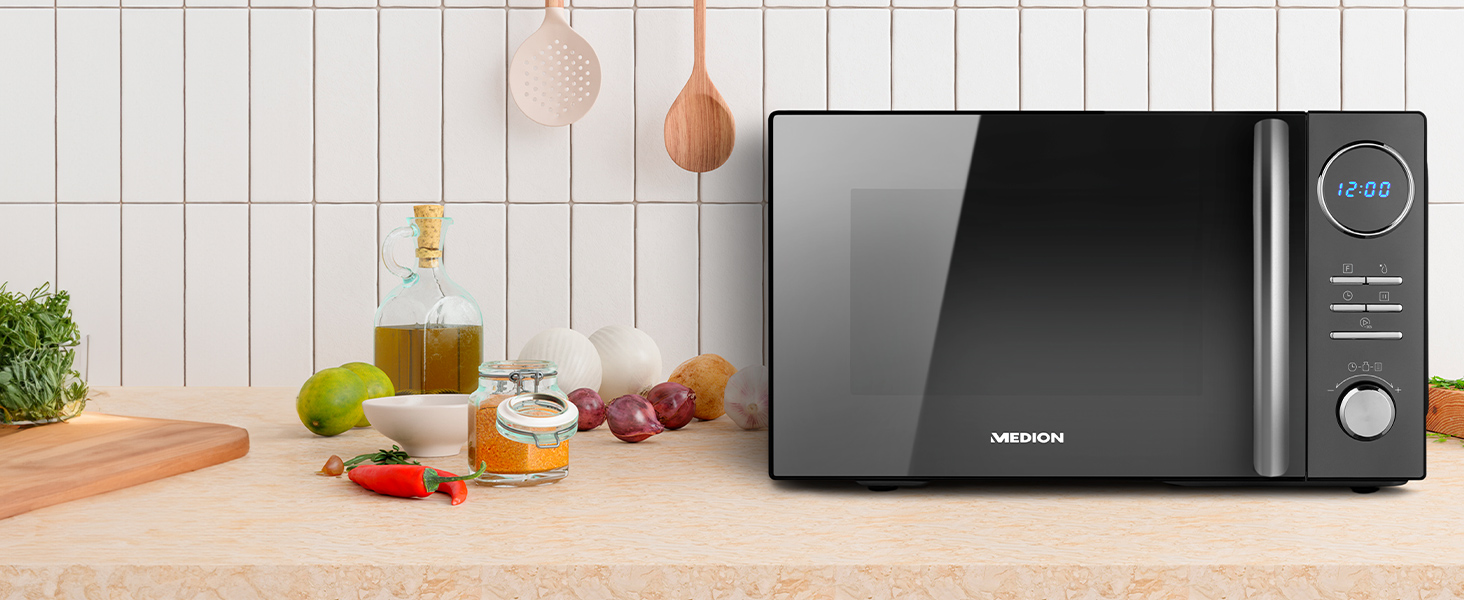 Мікрохвильова піч MEDION 3 в 1 з грилем та конвекцією (23 л, 900 Вт, 10 автопрограм, чорна) MD11493