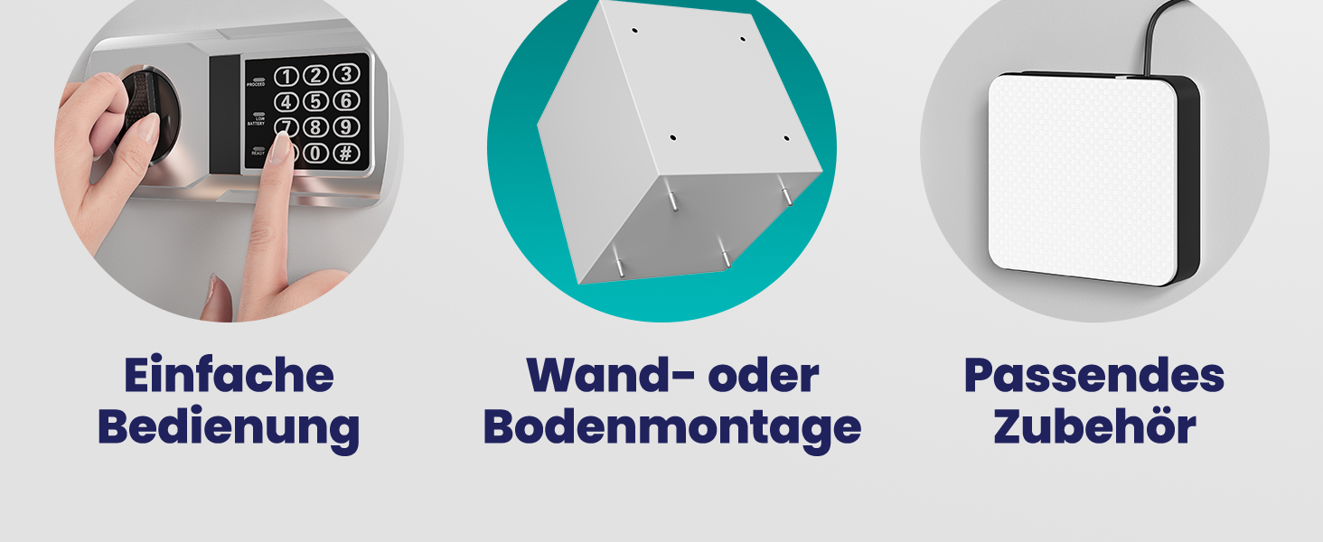 DEUBA® XXL електричний сейф 35x40x40 см, 4 мм, з подвійними сталевими болтами, внутрішнім освітленням, монтажним комплектом. Сейф для документів, меблевий сейф, срібний