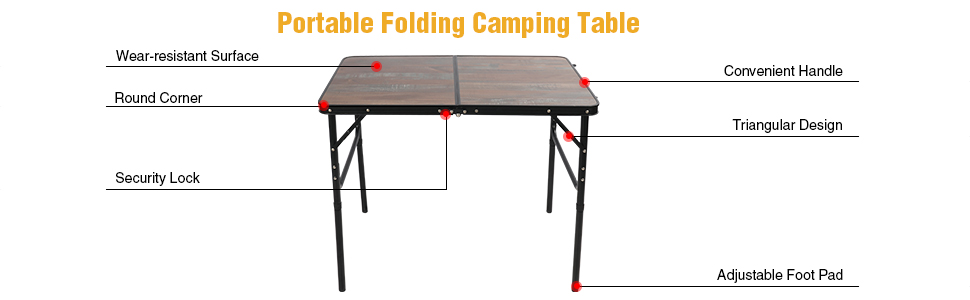 REDCAMP Складний столик з регулюванням висоти, легкий портативний туристичний столик 60x40 см (4 положення) з сітчатим шаром, для дому та відпочинку на природі, балкону, ринку, кухні, темно-коричневий (декор під дерево, 90x60 см (2 положення))