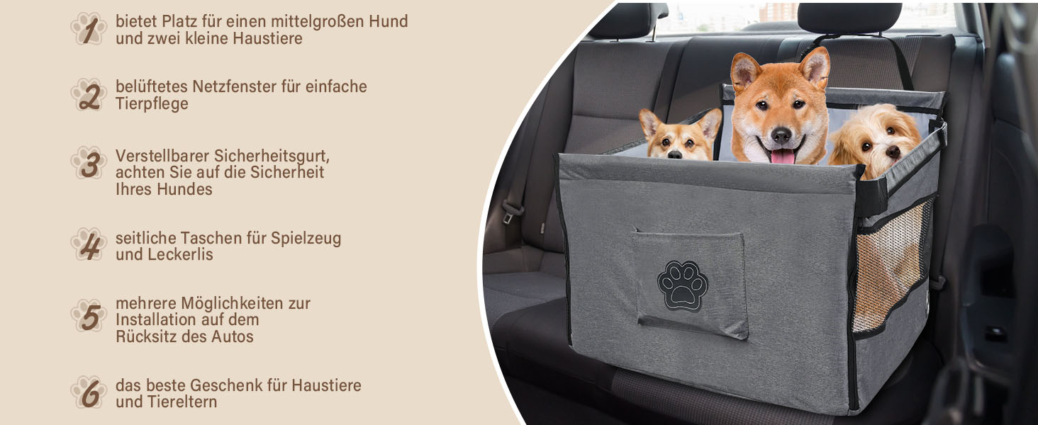 Автокрісло для собак середніх та маленьких порід – водовідштовхувальне, сіре. З безпечним ременем та сіткою. Зручне та компактне.