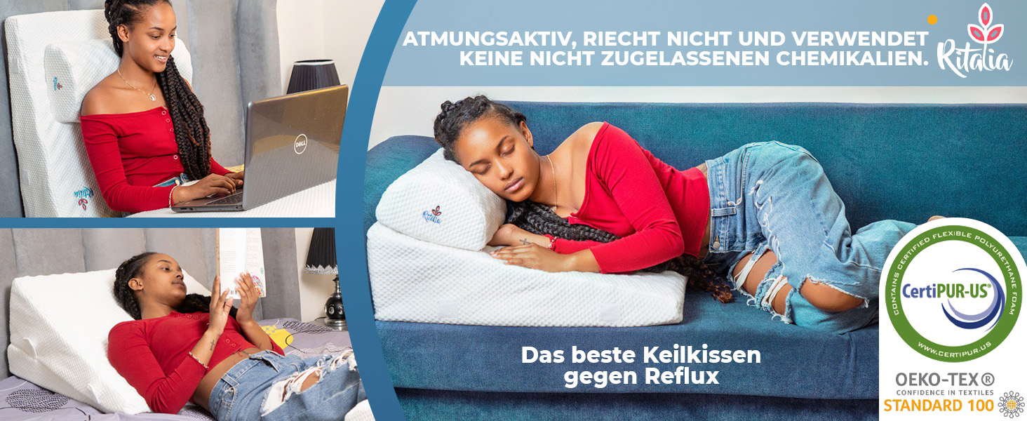 Подушка-валик Ritalia® з роликом для шиї, розмір 60x60x30 см. Підтримка спини, колін, ніг, для дивану та крісла. X-Large