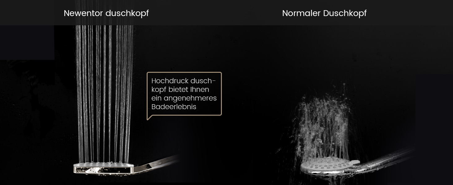 Душова лійка Newentor зі шлангом 1,5 м, високий тиск, 6 режимів, срібна (з золотим душовим краном)