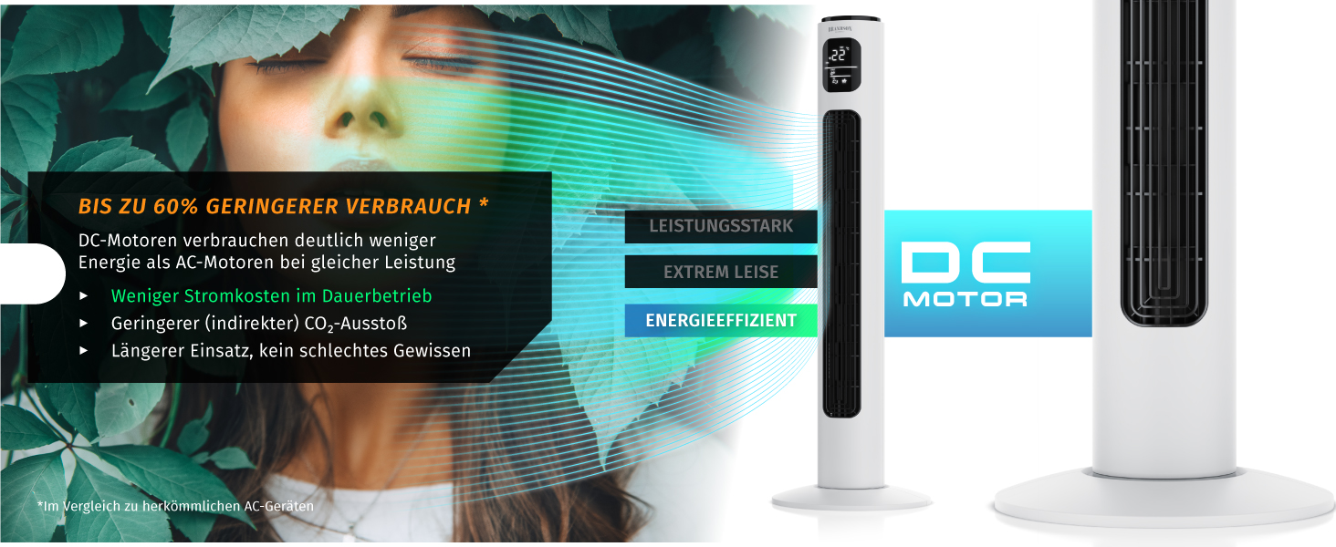 Вентилятор торгової марки Brandson ECO з DC-двигуном: тихий, 12 швидкостей, таймер, пульт ДУ, енергозберігаючий (перламутрово-білий)