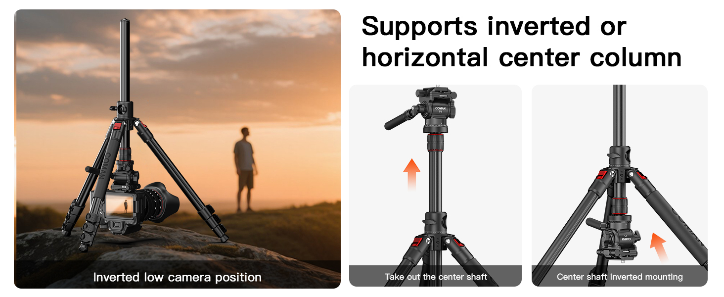 Штатив для камери COMAN KX3939Mini (V1) 181см з гідравлічною головою, швидкознімною платформою та знімними ніжками для DSLR, відеокамер та відошукачів