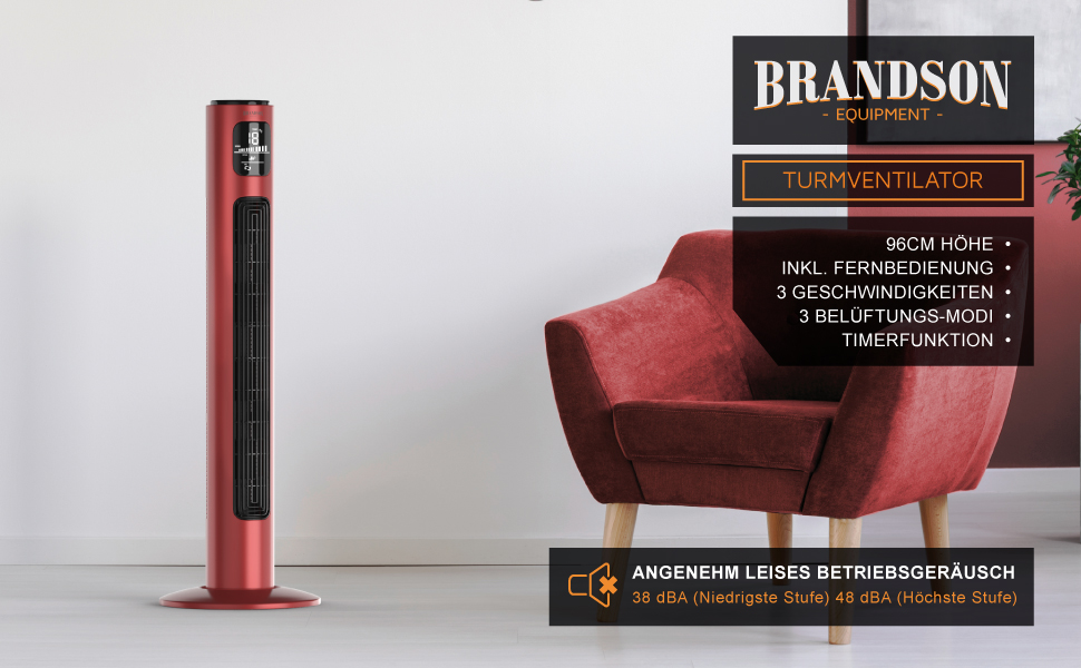 Турбовентилятор Brandson з пультом керування, 96 см, 45W, 3 швидкості, блакитний (F: Рубіново-червоний)