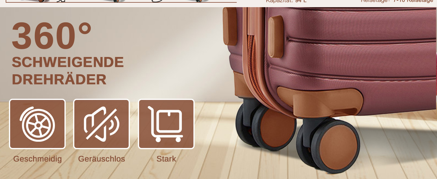 Чемодан KONO 3-в-1: ABS+PC, з коліщатками та кодовим замком (55см, ручна поклажа), червоно-коричневий