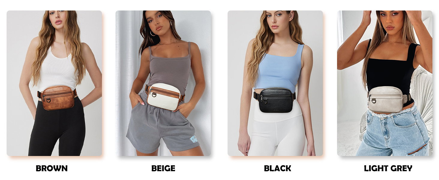 Жіноча та чоловіча поясна сумка, 2 л, веганська шкіра, коричнева, 8 дюймів, для подорожей, хайкінгу, бігу