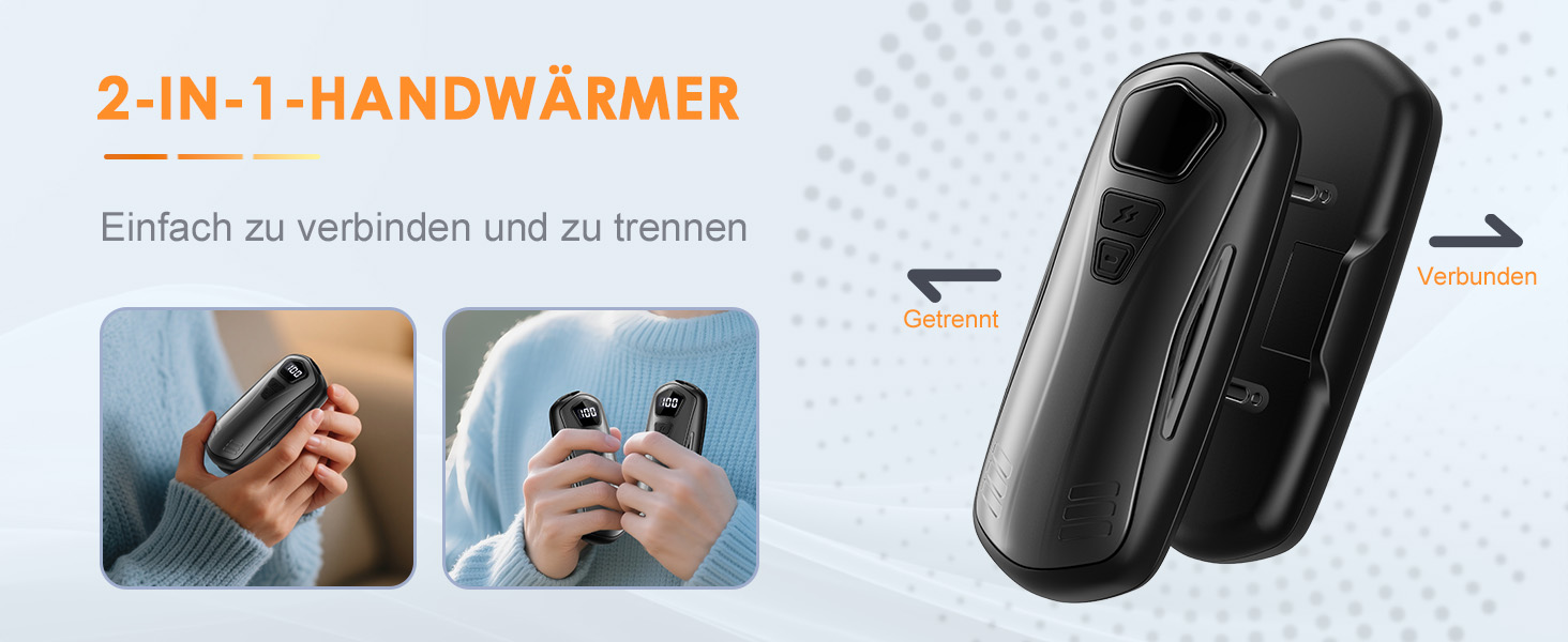 Електричні грілки для рук 2 шт. з акумулятором 6000mAh, 5 режимів нагріву, USB, для кемпінгу та відпочинку на природі, чорні