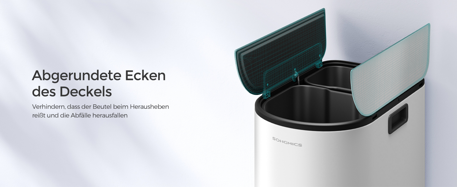 Сміттєве відро SONGMICS для кухні з сортувальником, 30 л + 20 л, 2 відділення, з педаллю, білий + металік срібло