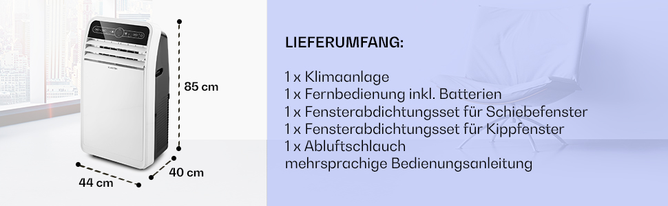 Мобільний кондиціонер Klarstein з випускним шлангом, 4-в-1: кондиціонер, вентилятор, осушувач повітря та нічний режим. Компактний та портативний кондиціонер для дому та офісу, низьке енергоспоживання, 7000 BTU, білий (12000 BTU, білий)