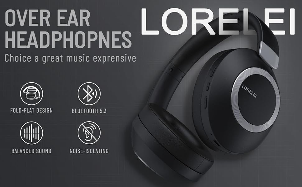 Бездротові навушники LORELEI B-C6 Over-Ear з Bluetooth, 50 годин роботи, складні, легкі, з глибокими басами, мікрофоном та амбушюрами з Memory Foam (Бежево-білий, Space Black)
