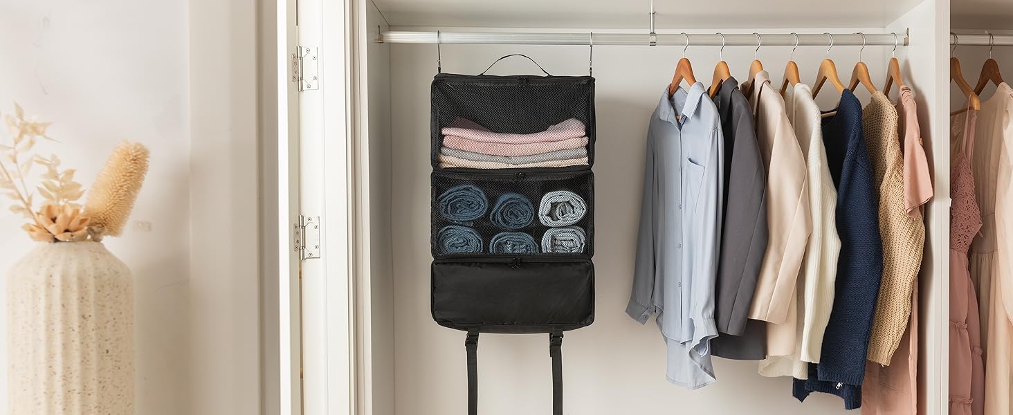 Органайзер для одягу Granny Says з 3 відділеннями, чорний. Підвісний кофр-органайзер для подорожей, компактний, для шафи, у дорогу