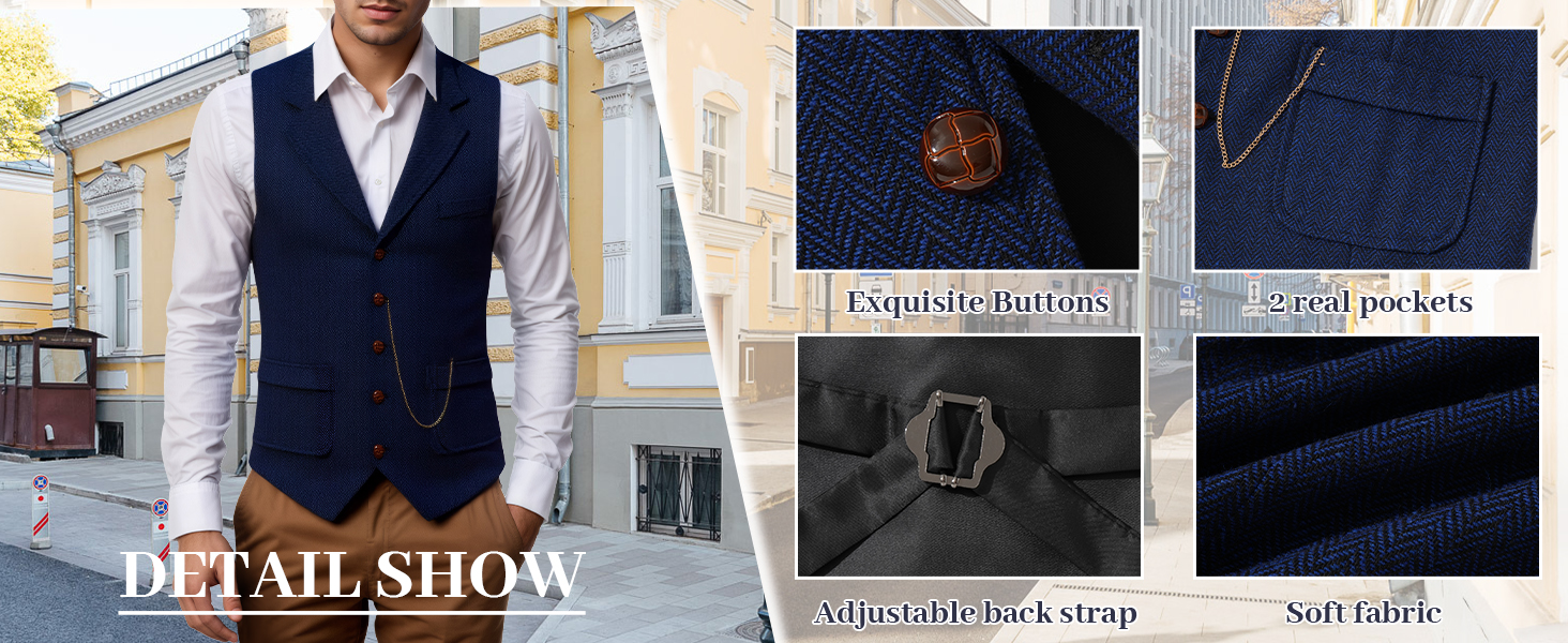 Чоловічий жилет в стилі ретро твід для костюма Slim Fit коричневий AIEEOE XL