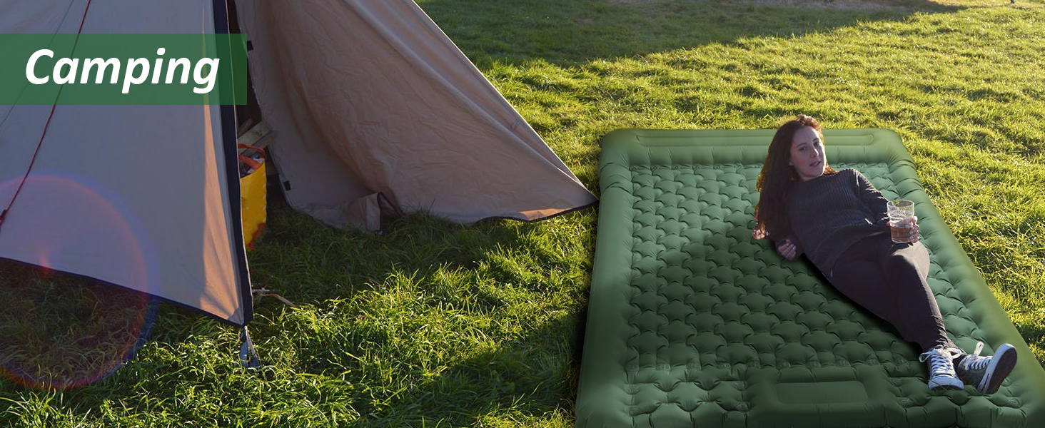 Каремат самонадувний Camping 2025, 12 см, з підголівником 16 см та помпою - для туризму, пляжу, кемпінгу. Ультралегкий, міцний