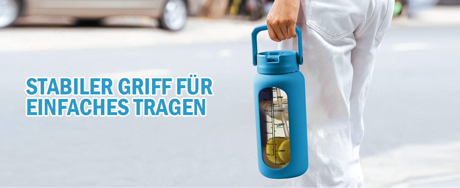 Пляшка для води 2 л з двома кришками, часова мітка, силіконова накладка, BPA-free, не протікає, для спорту та тренажерного залу (фіолетова)