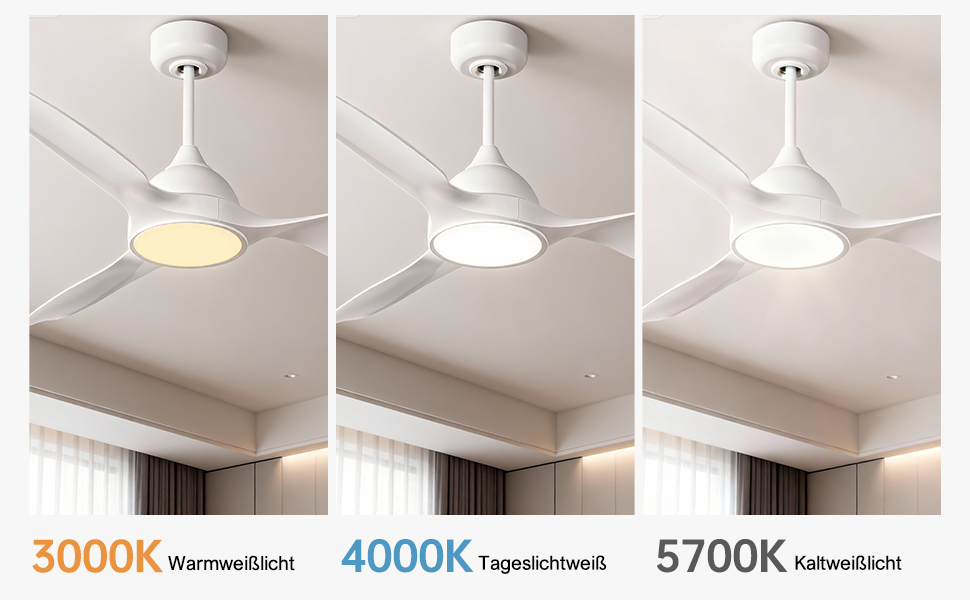 Стеляний вентилятор Reiga з підсвічуванням та пультом дистанційного керування 132 см, тихий реверсивний двигун, 6 швидкостей, таймер, регульована яскравість та 3 колірні температури, світло-коричневі лопаті (білий, з пультом)