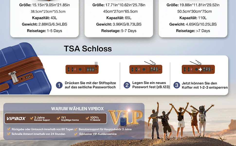 Чемодан VIPbox з жорсткою обшивкою, великий (75 см), розширюваний, легкий, з полікарбонату, з 3-річним сервісом, з TSA замком, 4 колеса, блакитний, M+XL (55+75 см)