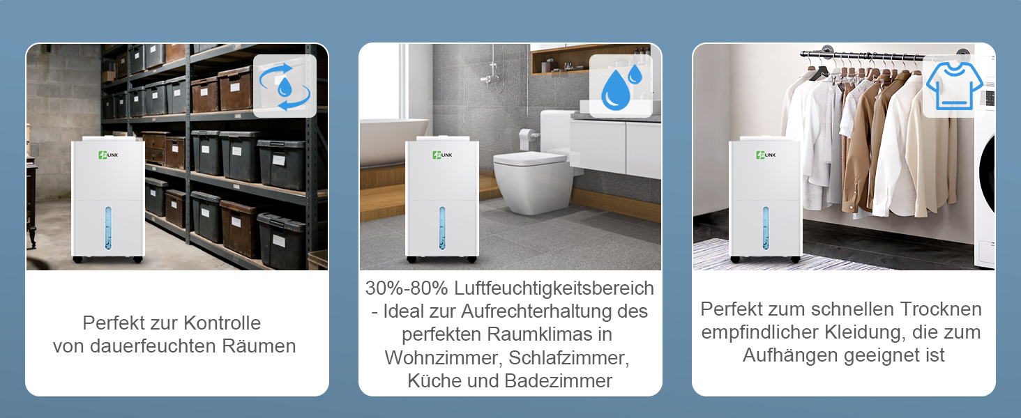 Електричний осушувач повітря 9л/добу, тихий, з дитячим замком, захистом від переливу та авторестартом, для спальні, ванної, підвалу та пральні