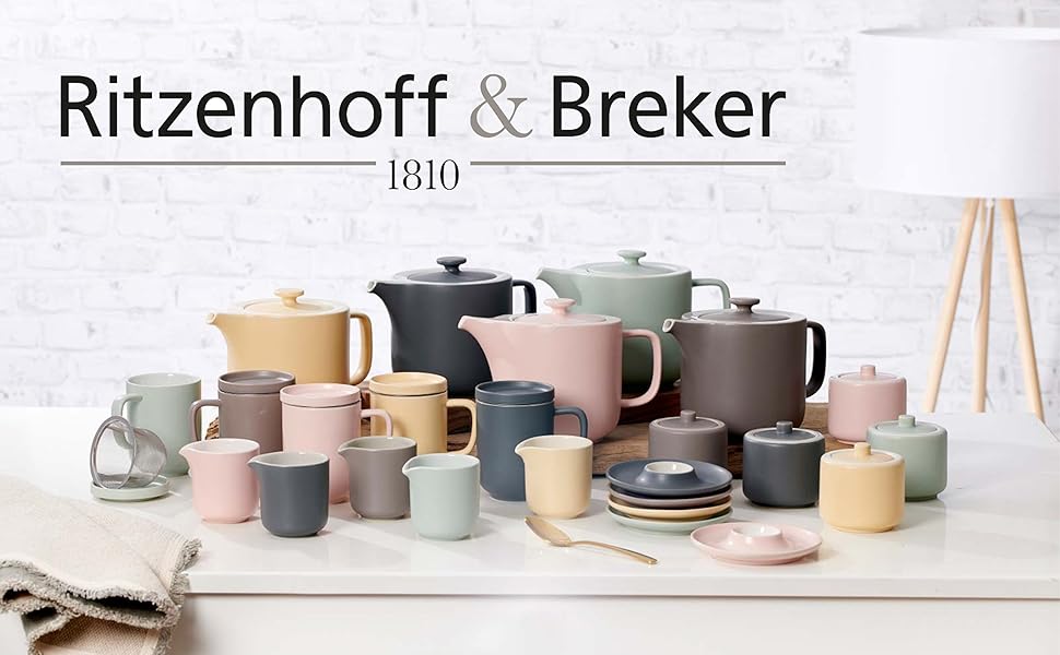 Ritzenhoff & Breker Jasper Milk & Sugar Set - Grey Ceramic Milk Pitcher & Sugar Bowl with Matte Glaze & Soft-Touch Finish