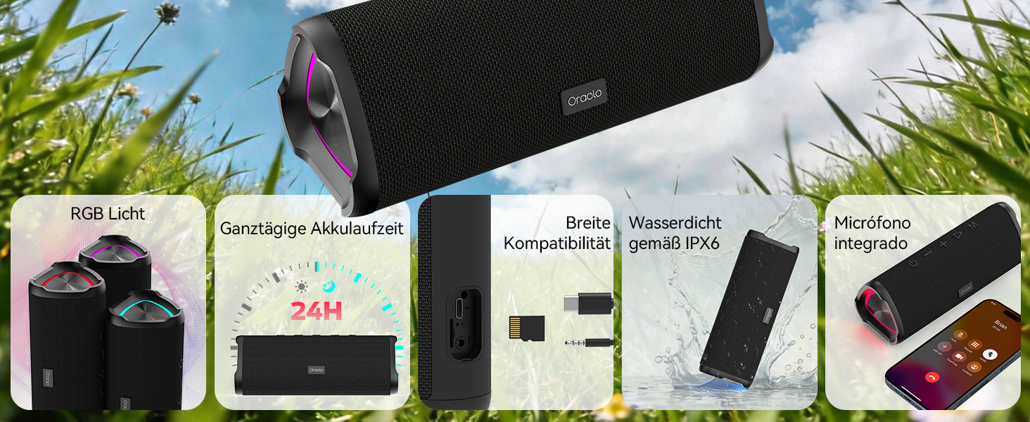 Портативна Bluetooth-колонка Oraolo, бездротова музична система, чорна