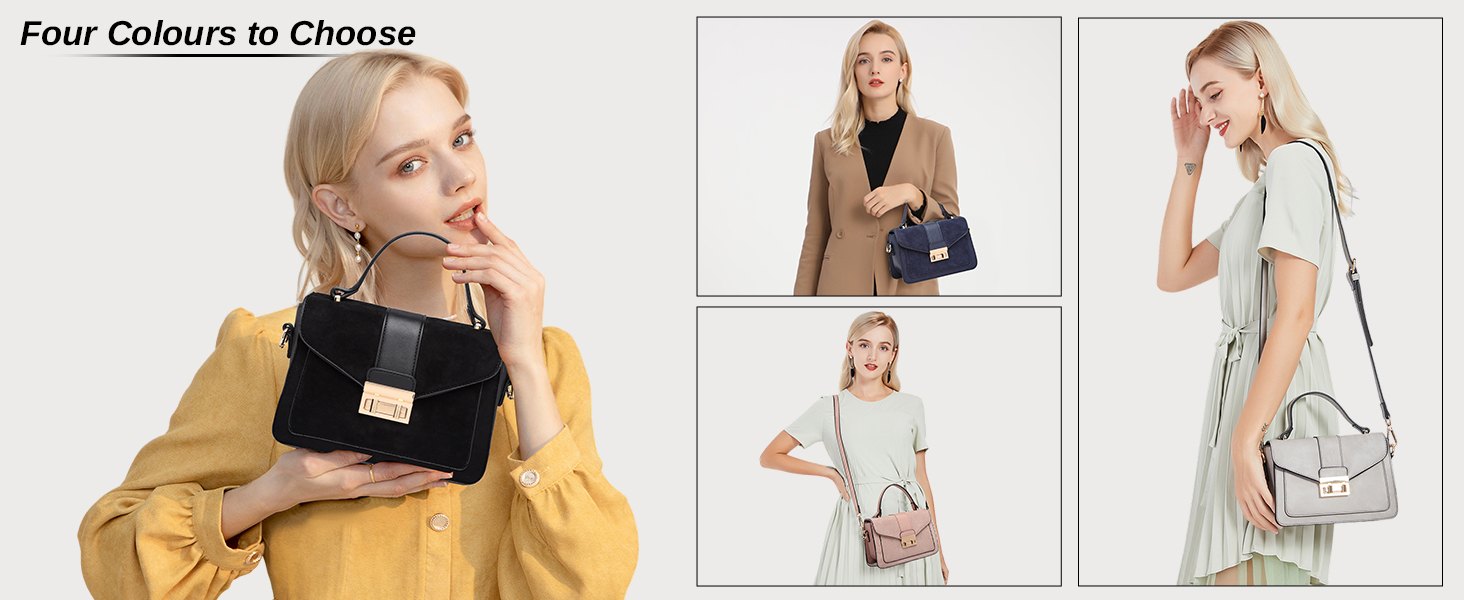 Сумка жіноча Miss Lulu середнього розміру через плече: шкіра та замша, вінтажний стиль, чорний колір