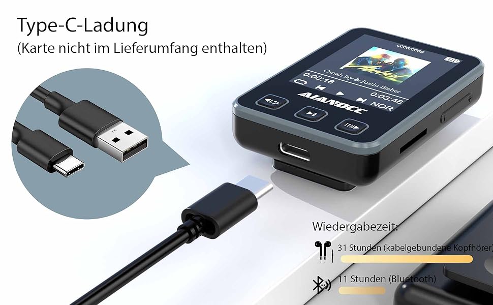 MP3-плеєр Bluetooth 5.3 зі спортивним кліпом та браслетом, 1.77