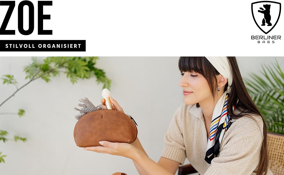 Шкіряна косметичка Berliner Bags Zoe, вінтажна сумка для косметики, органайзер для жінок та дівчат, пенал для аксесуарів