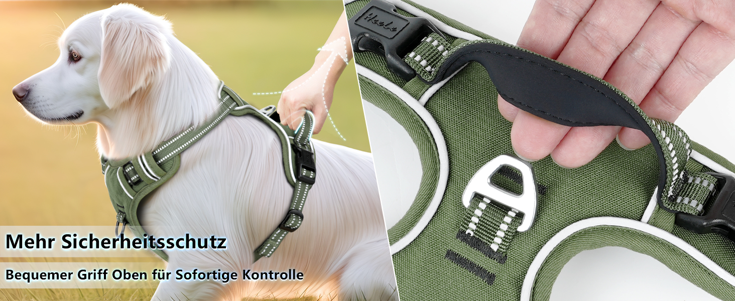 Нашийник для собак HEELE з посиленим кріпленням, світловідбиваючий, з м'якою ручкою, для контролю, 2 металеві кільця, для малих, середніх та великих собак, армійський камуфляж, зелений, M M MC-Armee Grün