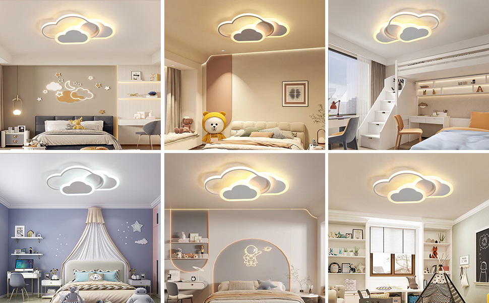 LED Ceiling Light for Kids' Room, Lamp Ceiling, 42CM Ceiling Lamp for Kids' Room, Dimmable with Remote Control, 32W Lamp for Kids' Room Ceiling Light, Clouds for Living Room, Bedroom