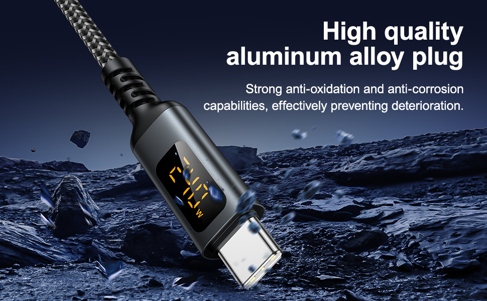 Кабель USB C - USB C GIANAC 1 м з LED дисплеєм, підтримкою PD3.1, нейлон, для iPhone, Samsung, iPad, MacBook Pro/Air