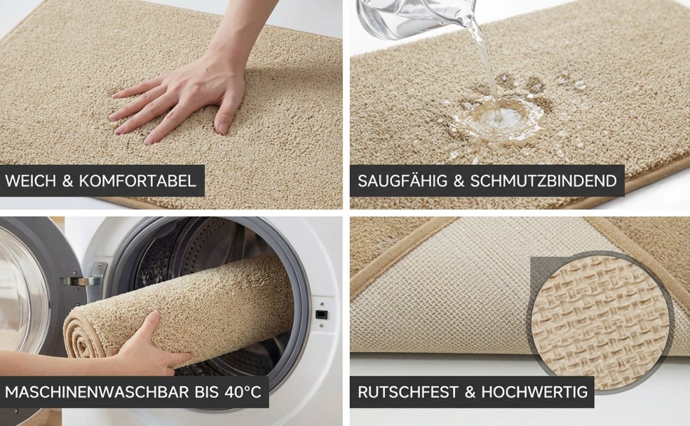 Килимок вхідний 50x80 см протибрудний для дому, антиковзаючий килим з мікрофібри з гумовою основою для передпокою, кухні та ванної, бежевий